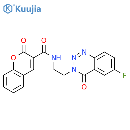 N-2-(6-fluoro-4-oxo-3,4-dihydro-1,2,3-benzotriazin-3-yl)ethyl-2-oxo-2H-chromene-3-carboxamide structure