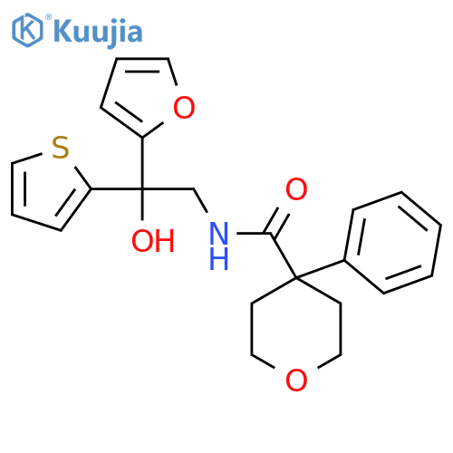 N-2-(furan-2-yl)-2-hydroxy-2-(thiophen-2-yl)ethyl-4-phenyloxane-4-carboxamide structure