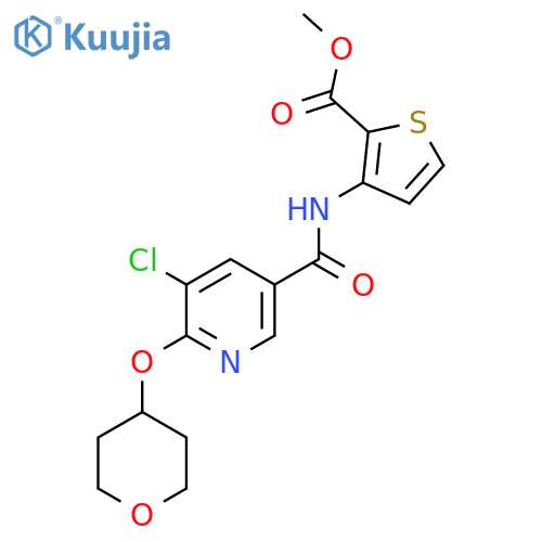 methyl 3-(5-chloro-6-((tetrahydro-2H-pyran-4-yl)oxy)nicotinamido)thiophene-2-carboxylate structure