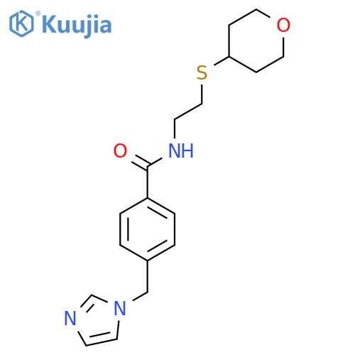 4-((1H-imidazol-1-yl)methyl)-N-(2-((tetrahydro-2H-pyran-4-yl)thio)ethyl)benzamide structure