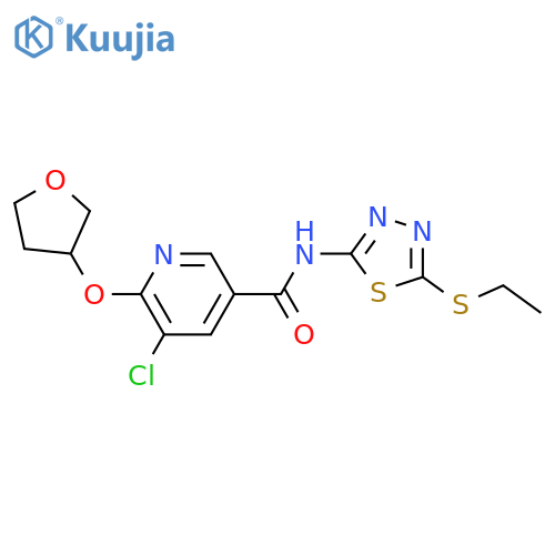 5-chloro-N-(5-ethylsulfanyl-1,3,4-thiadiazol-2-yl)-6-(oxolan-3-yloxy)pyridine-3-carboxamide structure