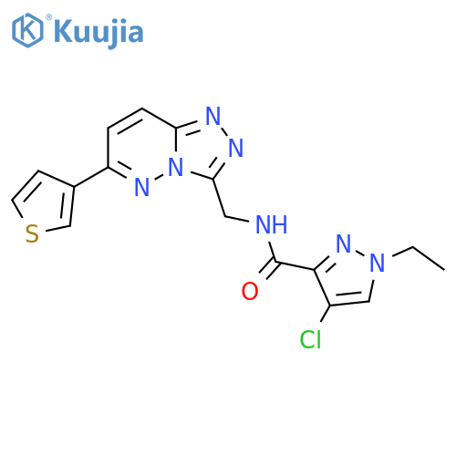 4-chloro-1-ethyl-N-{6-(thiophen-3-yl)-1,2,4triazolo4,3-bpyridazin-3-ylmethyl}-1H-pyrazole-3-carboxamide structure