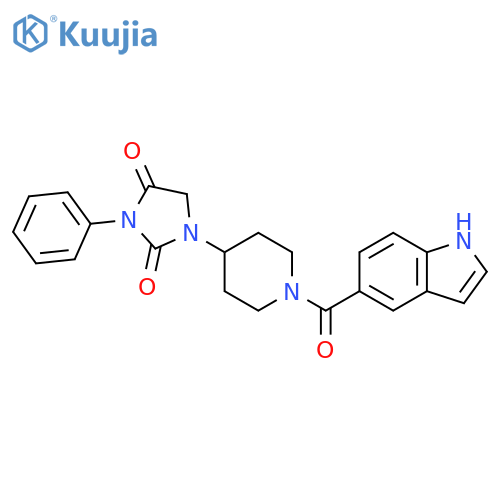 1-[1-(1H-indole-5-carbonyl)piperidin-4-yl]-3-phenylimidazolidine-2,4-dione structure