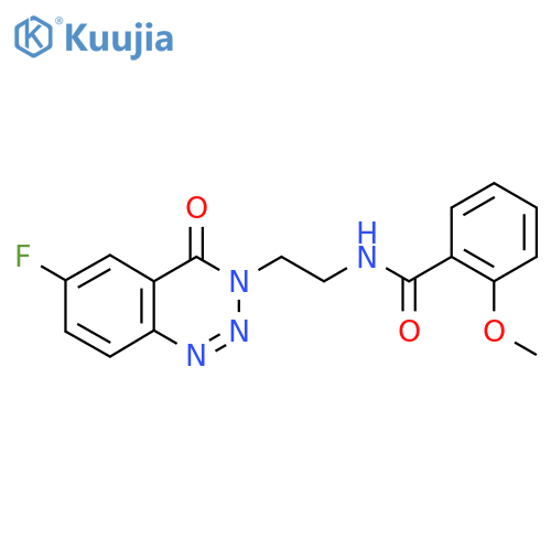N-[2-(6-fluoro-4-oxo-3,4-dihydro-1,2,3-benzotriazin-3-yl)ethyl]-2-methoxybenzamide structure