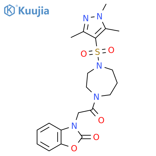 3-(2-oxo-2-{4-[(1,3,5-trimethyl-1H-pyrazol-4-yl)sulfonyl]-1,4-diazepan-1-yl}ethyl)-2,3-dihydro-1,3-benzoxazol-2-one structure