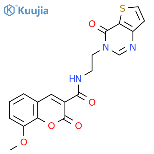 8-methoxy-2-oxo-N-(2-{4-oxo-3H,4H-thieno[3,2-d]pyrimidin-3-yl}ethyl)-2H-chromene-3-carboxamide structure