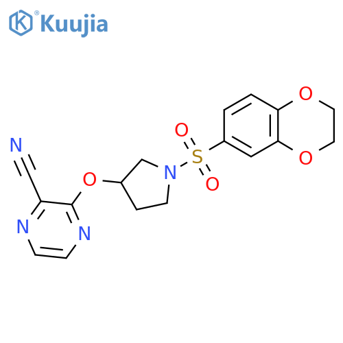 3-{1-(2,3-dihydro-1,4-benzodioxine-6-sulfonyl)pyrrolidin-3-yloxy}pyrazine-2-carbonitrile structure
