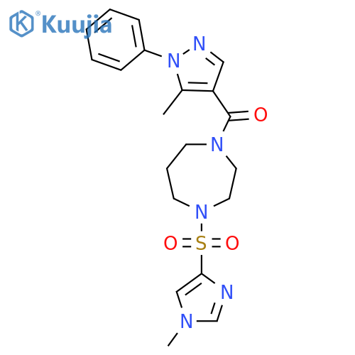 1-(5-methyl-1-phenyl-1H-pyrazole-4-carbonyl)-4-(1-methyl-1H-imidazol-4-yl)sulfonyl-1,4-diazepane structure