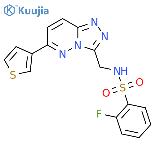 2-fluoro-N-{6-(thiophen-3-yl)-1,2,4triazolo4,3-bpyridazin-3-ylmethyl}benzene-1-sulfonamide structure