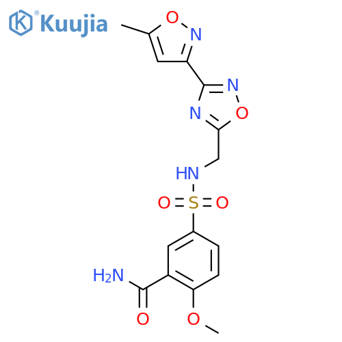 2-methoxy-5-({3-(5-methyl-1,2-oxazol-3-yl)-1,2,4-oxadiazol-5-ylmethyl}sulfamoyl)benzamide structure