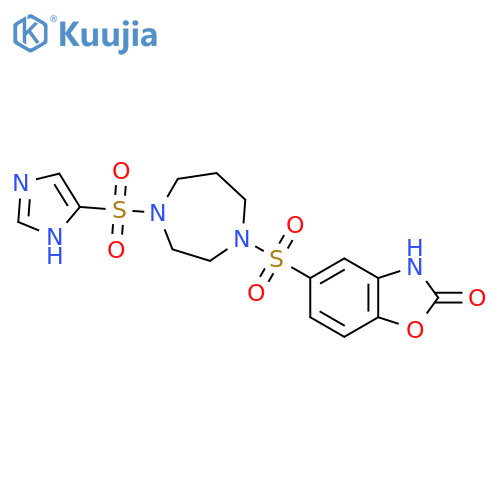 5-{[4-(1H-imidazole-4-sulfonyl)-1,4-diazepan-1-yl]sulfonyl}-2,3-dihydro-1,3-benzoxazol-2-one structure