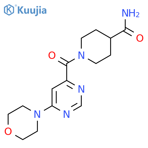 1-[6-(morpholin-4-yl)pyrimidine-4-carbonyl]piperidine-4-carboxamide structure