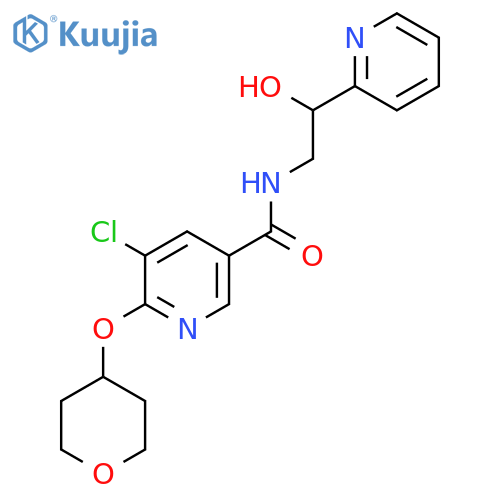 5-chloro-N-(2-hydroxy-2-(pyridin-2-yl)ethyl)-6-((tetrahydro-2H-pyran-4-yl)oxy)nicotinamide structure