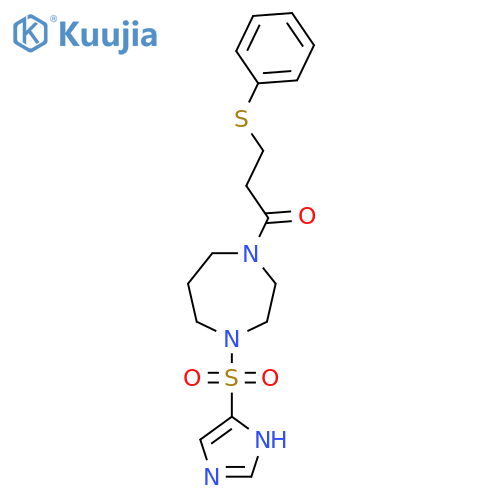 1-4-(1H-imidazole-4-sulfonyl)-1,4-diazepan-1-yl-3-(phenylsulfanyl)propan-1-one structure