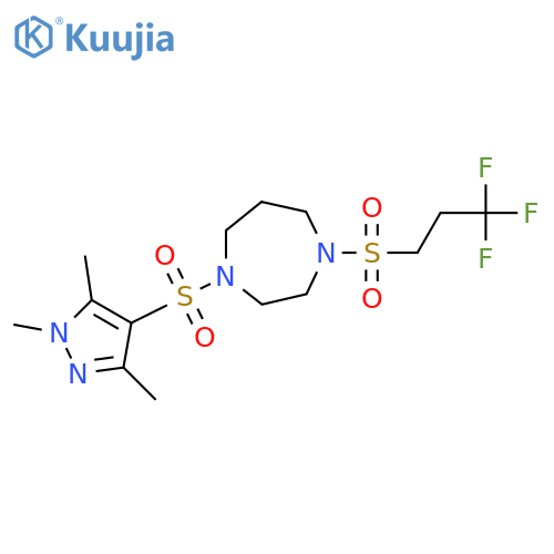 1-(3,3,3-trifluoropropanesulfonyl)-4-[(1,3,5-trimethyl-1H-pyrazol-4-yl)sulfonyl]-1,4-diazepane structure