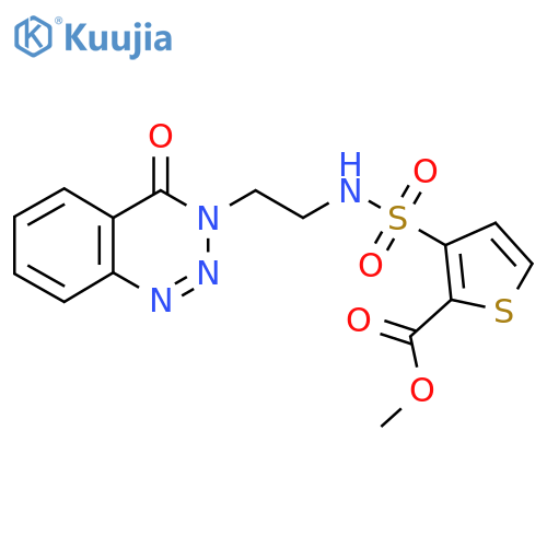 methyl 3-{2-(4-oxo-3,4-dihydro-1,2,3-benzotriazin-3-yl)ethylsulfamoyl}thiophene-2-carboxylate structure