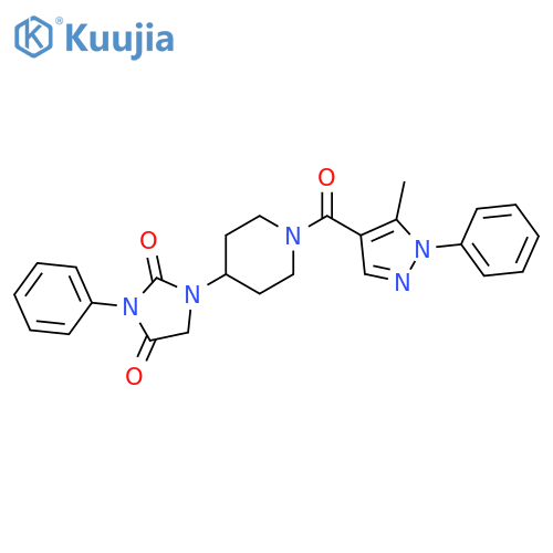 1-[1-(5-methyl-1-phenyl-1H-pyrazole-4-carbonyl)piperidin-4-yl]-3-phenylimidazolidine-2,4-dione structure