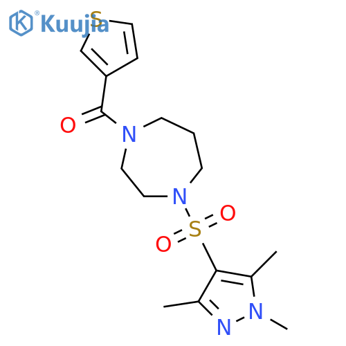 1-(thiophene-3-carbonyl)-4-[(1,3,5-trimethyl-1H-pyrazol-4-yl)sulfonyl]-1,4-diazepane structure