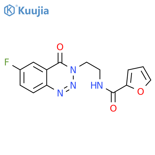 N-[2-(6-fluoro-4-oxo-3,4-dihydro-1,2,3-benzotriazin-3-yl)ethyl]furan-2-carboxamide structure