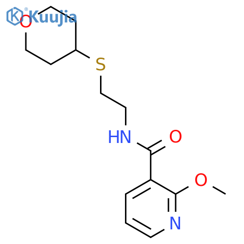 2-methoxy-N-[2-(oxan-4-ylsulfanyl)ethyl]pyridine-3-carboxamide structure