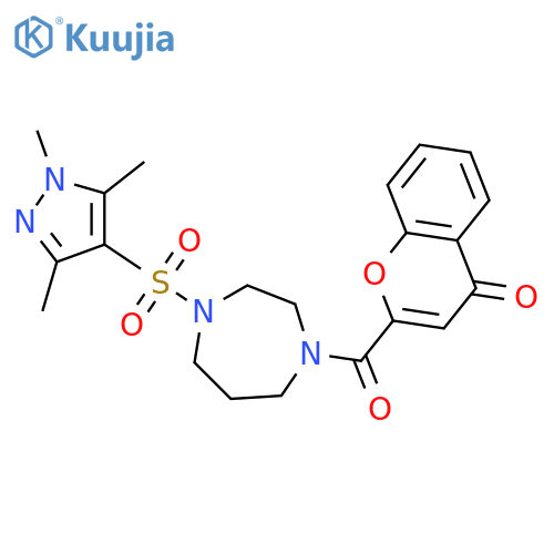 2-{4-(1,3,5-trimethyl-1H-pyrazol-4-yl)sulfonyl-1,4-diazepane-1-carbonyl}-4H-chromen-4-one structure