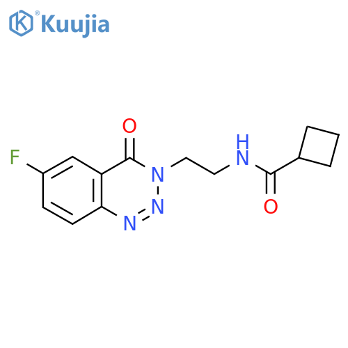 N-2-(6-fluoro-4-oxo-3,4-dihydro-1,2,3-benzotriazin-3-yl)ethylcyclobutanecarboxamide structure