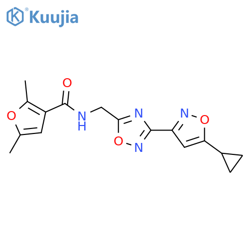 N-{3-(5-cyclopropyl-1,2-oxazol-3-yl)-1,2,4-oxadiazol-5-ylmethyl}-2,5-dimethylfuran-3-carboxamide structure