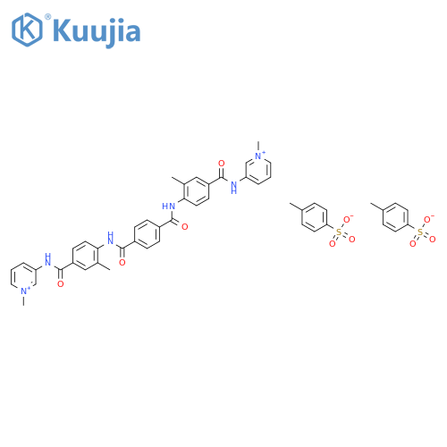 3,3'-{benzene-1,4-diylbis[carbonylimino(3-methylbenzene-4,1-diyl)carbonylimino]}bis(1-methylpyridinium) bis(4-methylbenzenesulfonate) structure