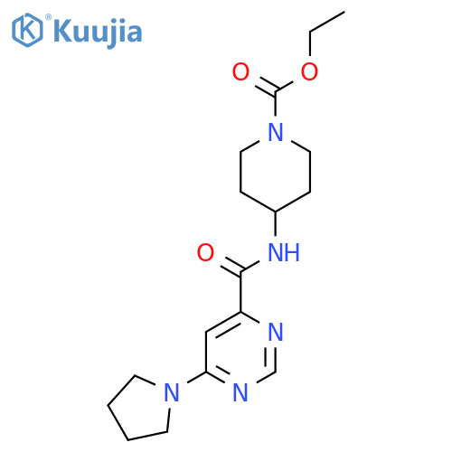 ethyl 4-[6-(pyrrolidin-1-yl)pyrimidine-4-amido]piperidine-1-carboxylate structure