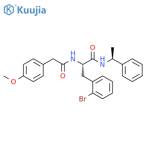 (2S)-3-(2-bromophenyl)-2-2-(4-methoxyphenyl)acetamido-N-(1S)-1-phenylethylpropanamide structure