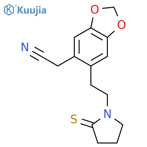1,3-Benzodioxole-5-acetonitrile, 6-[2-(2-thioxo-1-pyrrolidinyl)ethyl]- structure