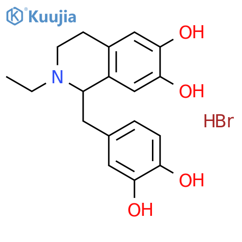 1-[(3,4-dihydroxyphenyl)methyl]-2-ethyl-3,4-dihydro-1H-isoquinoline-6,7-diol;hydrobromide structure