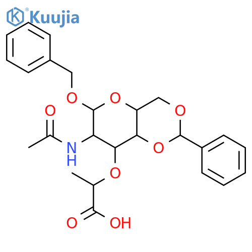 (2R)-2-(((4aR,6S,7R,8R,8aS)-7-Acetamido-6-(benzyloxy)-2-phenylhexahydropyrano[3,2-d][1,3]dioxin-8-yl)oxy)propanoic acid structure