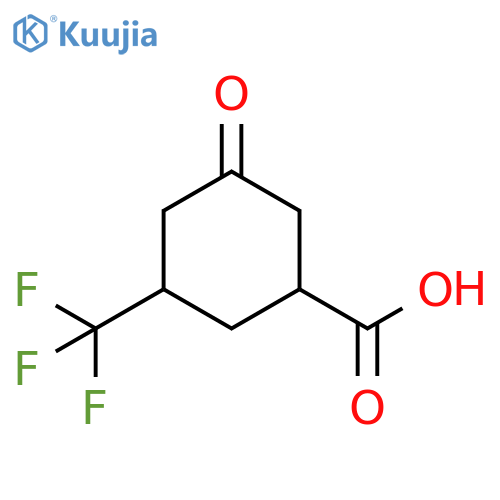 3-oxo-5-(trifluoromethyl)cyclohexane-1-carboxylic acid structure