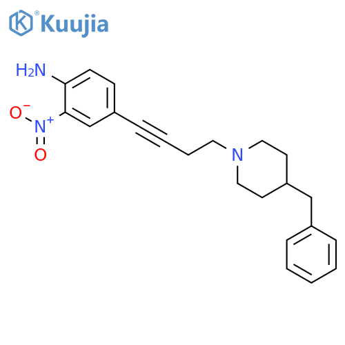 Benzenamine, 2-nitro-4-[4-[4-(phenylmethyl)-1-piperidinyl]-1-butynyl]- structure
