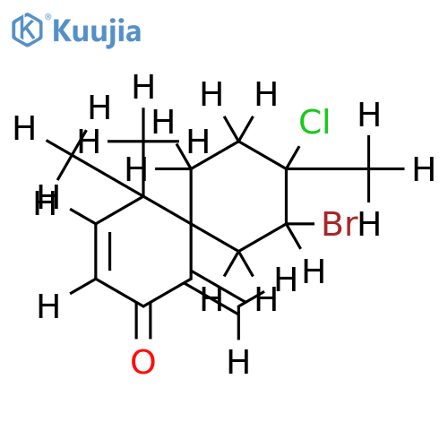(+)-(6S,8R,9R)-8-bromo-9-chloro-5,5,9-trimethyl-1-methylidenespiroundec-3-en-2-one structure