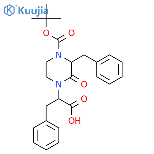 (2S,3'S)-2-(4'-Boc-3'-benzyl-2'-oxo-piperazin-1-yl)-3-phenylpropionic acid structure