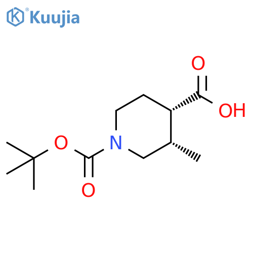 (3S,4S)-1-[(tert-butoxy)carbonyl]-3-methylpiperidine-4-carboxylic acid structure