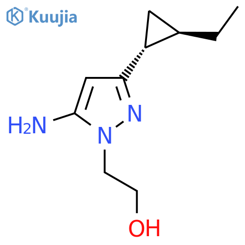 rac-2-{5-amino-3-(1R,2R)-2-ethylcyclopropyl-1H-pyrazol-1-yl}ethan-1-ol structure