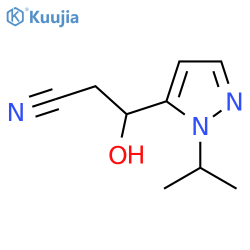 3-hydroxy-3-1-(propan-2-yl)-1H-pyrazol-5-ylpropanenitrile structure