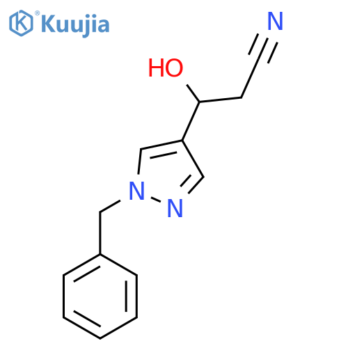 3-(1-benzyl-1H-pyrazol-4-yl)-3-hydroxypropanenitrile structure