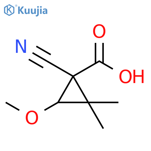1-cyano-3-methoxy-2,2-dimethylcyclopropane-1-carboxylic acid structure