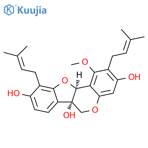 6H-Benzofuro[3,2-c][1]benzopyran-3,6a,9(11aH)-triol, 1-methoxy-2,10-bis(3-methyl-2-buten-1-yl)-, (6aS,11aS)- structure