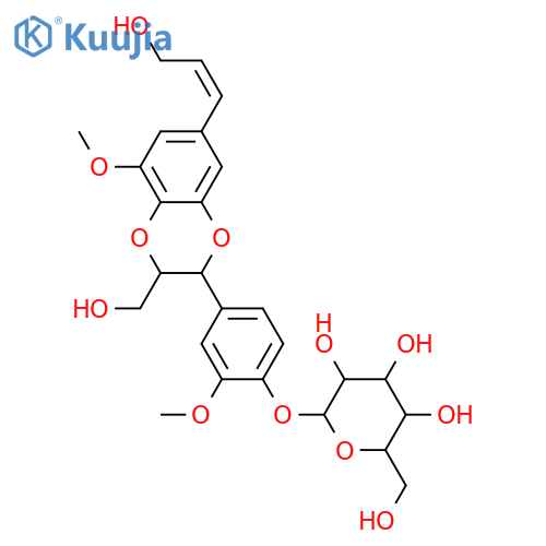 3,7'-Epoxy-4,8'-oxylign-7-ene-3',4',5,9,9'-pentol; (7E,7'R*,8'S*)-form, 3',5-Di-Me ether, 4'-O-β-D-glucopyranoside structure