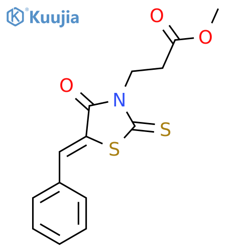 methyl 3-(5Z)-4-oxo-5-(phenylmethylidene)-2-sulfanylidene-1,3-thiazolidin-3-ylpropanoate structure