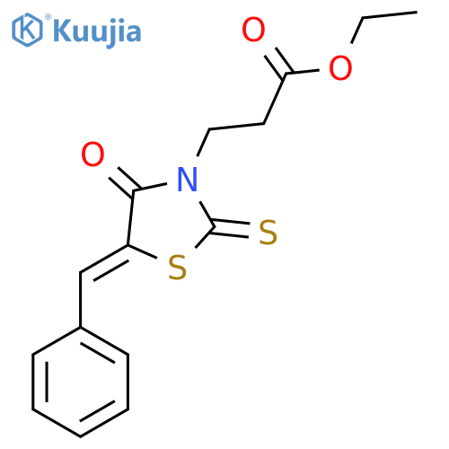 ethyl 3-(5Z)-4-oxo-5-(phenylmethylidene)-2-sulfanylidene-1,3-thiazolidin-3-ylpropanoate structure
