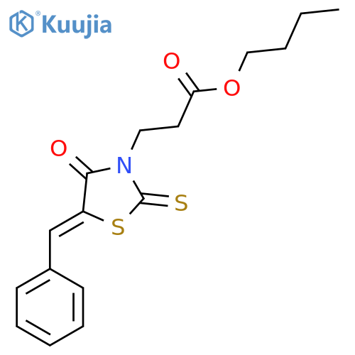 butyl 3-(5Z)-4-oxo-5-(phenylmethylidene)-2-sulfanylidene-1,3-thiazolidin-3-ylpropanoate structure