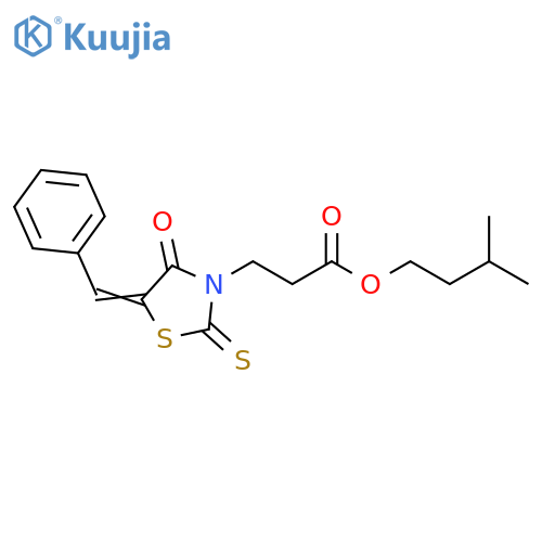 3-methylbutyl 3-(5Z)-4-oxo-5-(phenylmethylidene)-2-sulfanylidene-1,3-thiazolidin-3-ylpropanoate structure