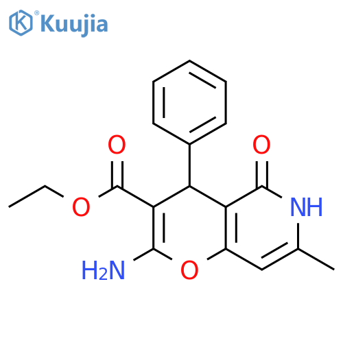 ethyl 2-amino-7-methyl-5-oxo-4-phenyl-4H,5H,6H-pyrano[3,2-c]pyridine-3-carboxylate structure