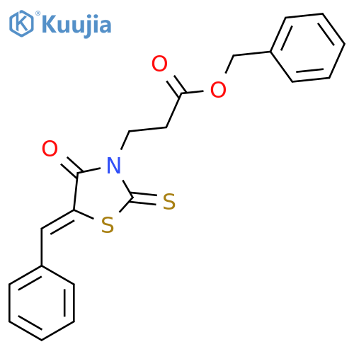 benzyl 3-(5Z)-4-oxo-5-(phenylmethylidene)-2-sulfanylidene-1,3-thiazolidin-3-ylpropanoate structure